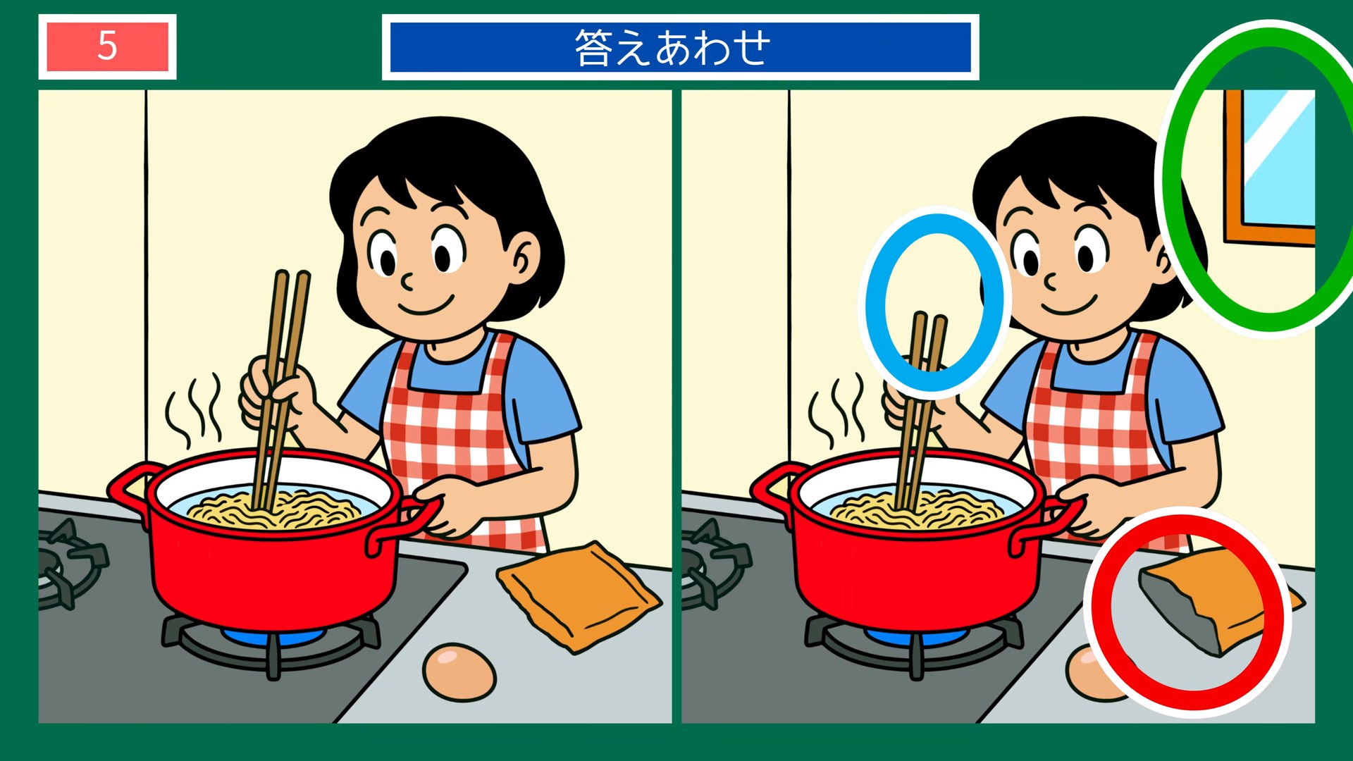 懐かしい夏の一日の間違い探し 第5問 台所でめんをゆでるの答え