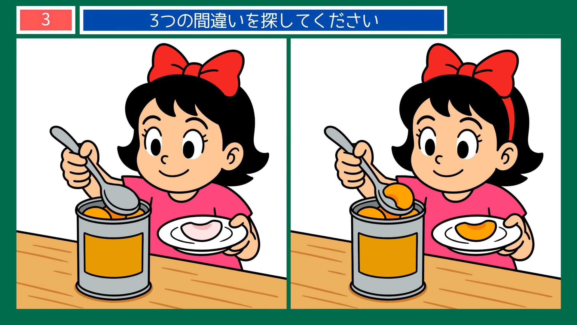 懐かしい夏の暮らしの間違い探し 第3問 みかんの缶詰の問題イラスト