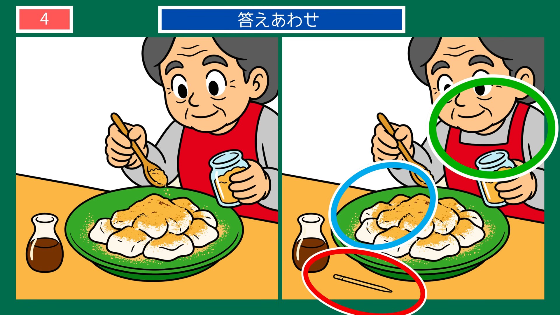 懐かしい夏の暮らしの間違い探し 第4問 きな粉のおやつの答え