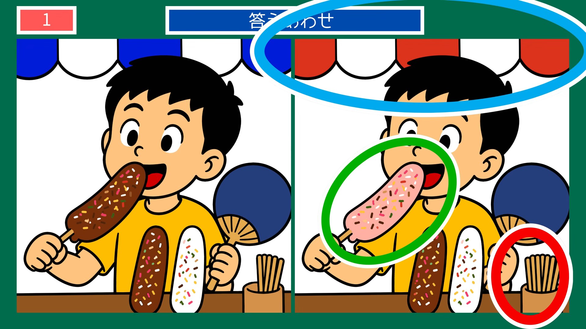 夏祭りの夜の間違い探し 第1問 屋台の食べ歩きの答え