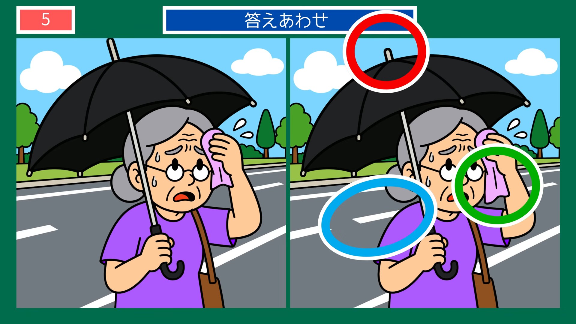 熱中症予防の間違い探し 第5問 日傘をさしての答え