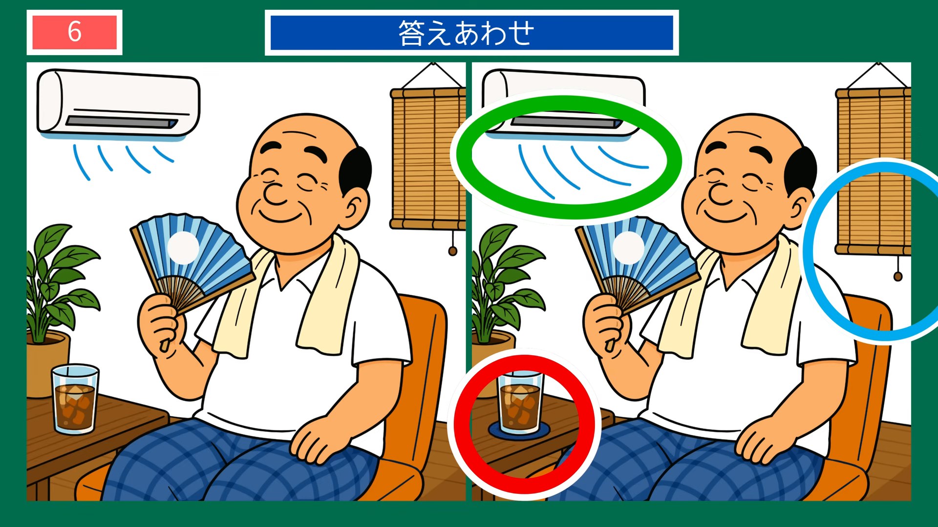 熱中症予防の間違い探し 第6問 うちわとエアコンの答え