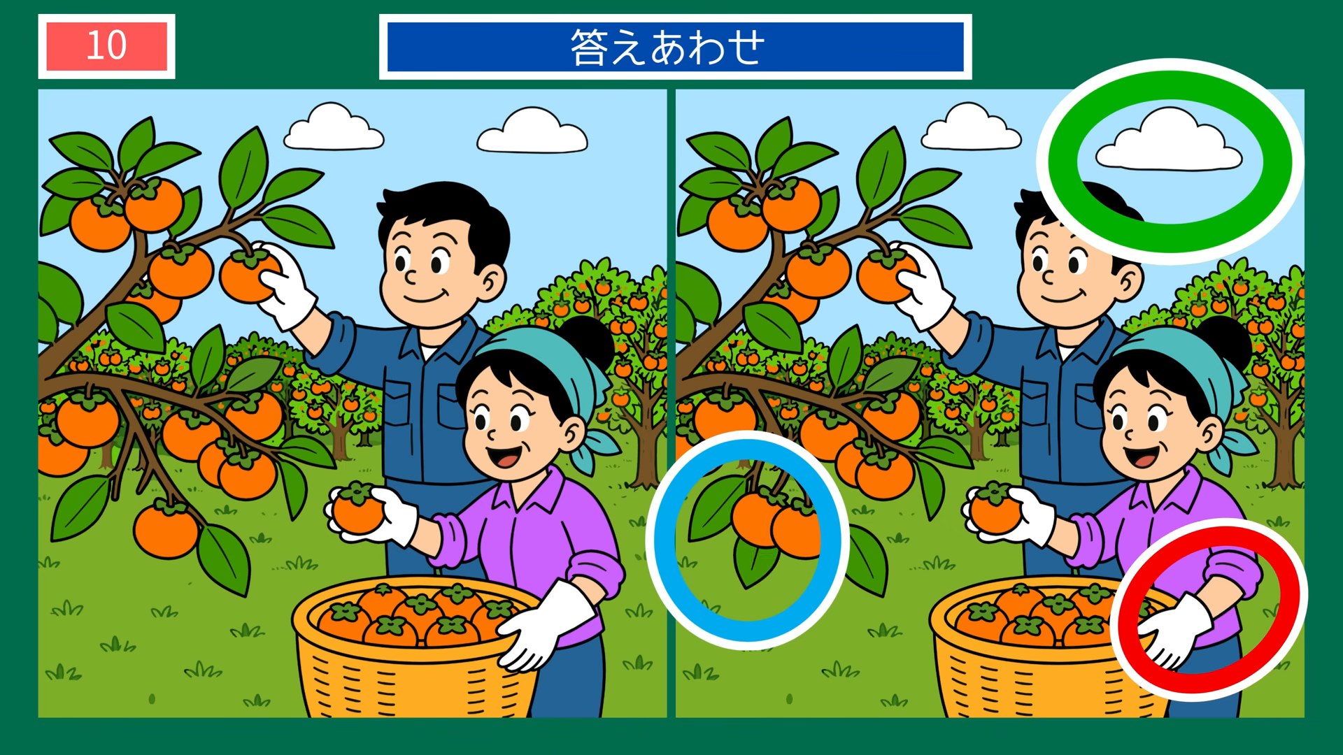 新潟県の間違い探し 第10問 柿の収穫の答え