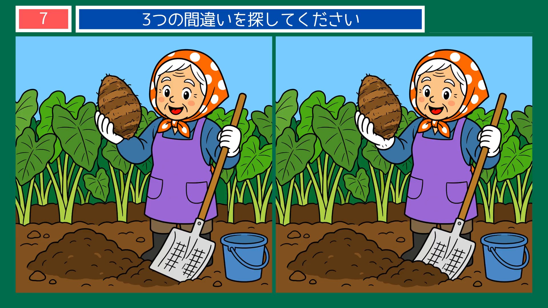 にっぽんの暮らしめぐりの間違い探し 第7問 里芋の収穫の問題イラスト