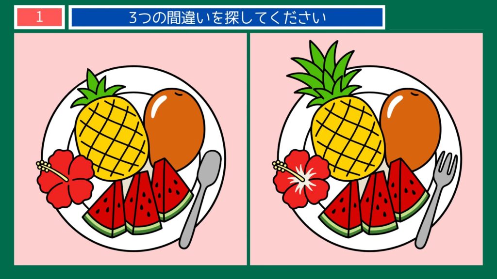 沖縄の暮らしの間違い探し 第1問 南国のくだものの問題イラスト