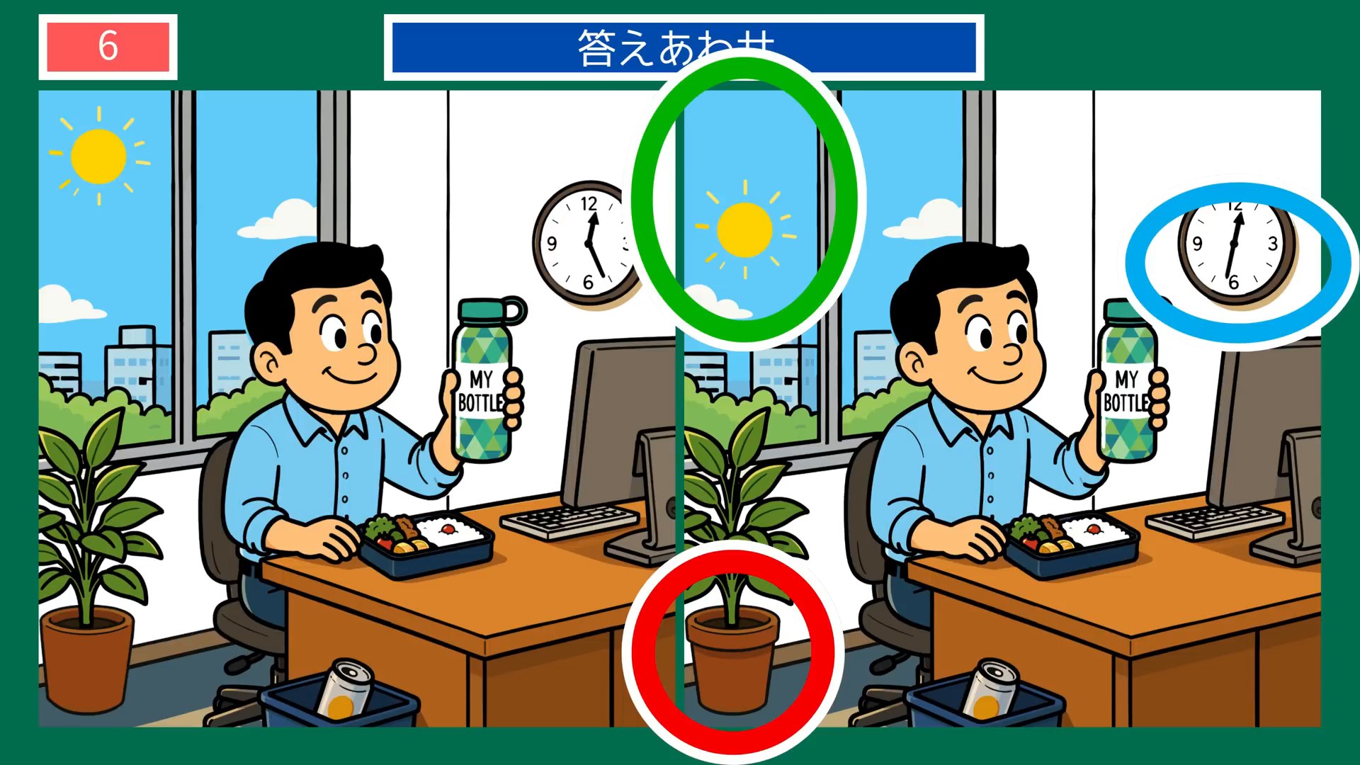 節約の工夫の間違い探し 第6問 水筒を持って出勤の答え