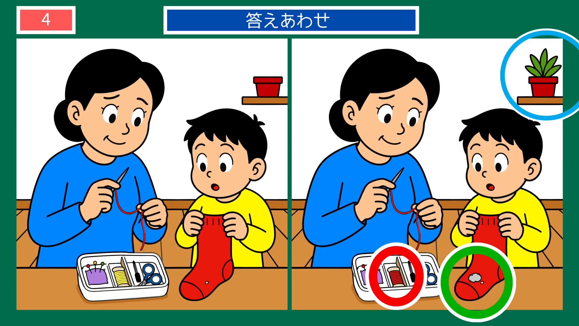 節約の工夫の間違い探し 第4問 靴下の繕い物の答え