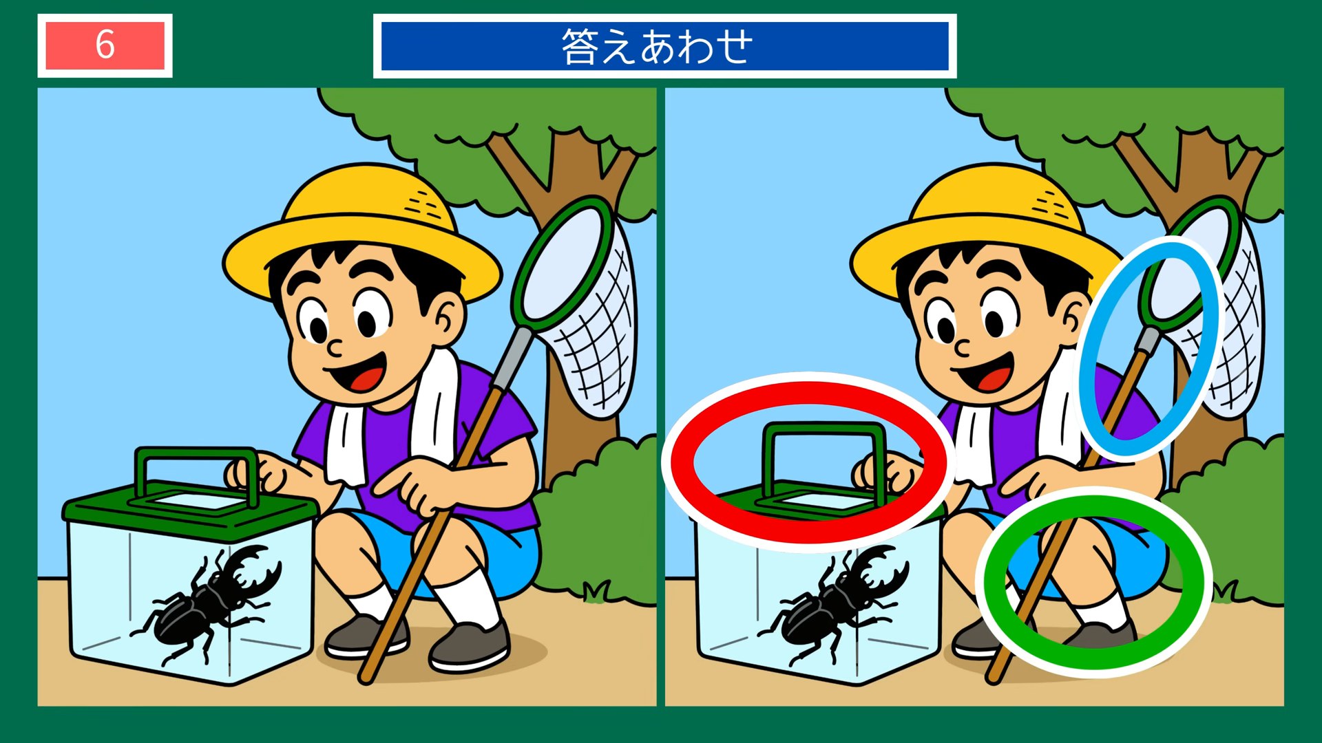 四季の楽しみの間違い探し 第5問 虫とりの答え
