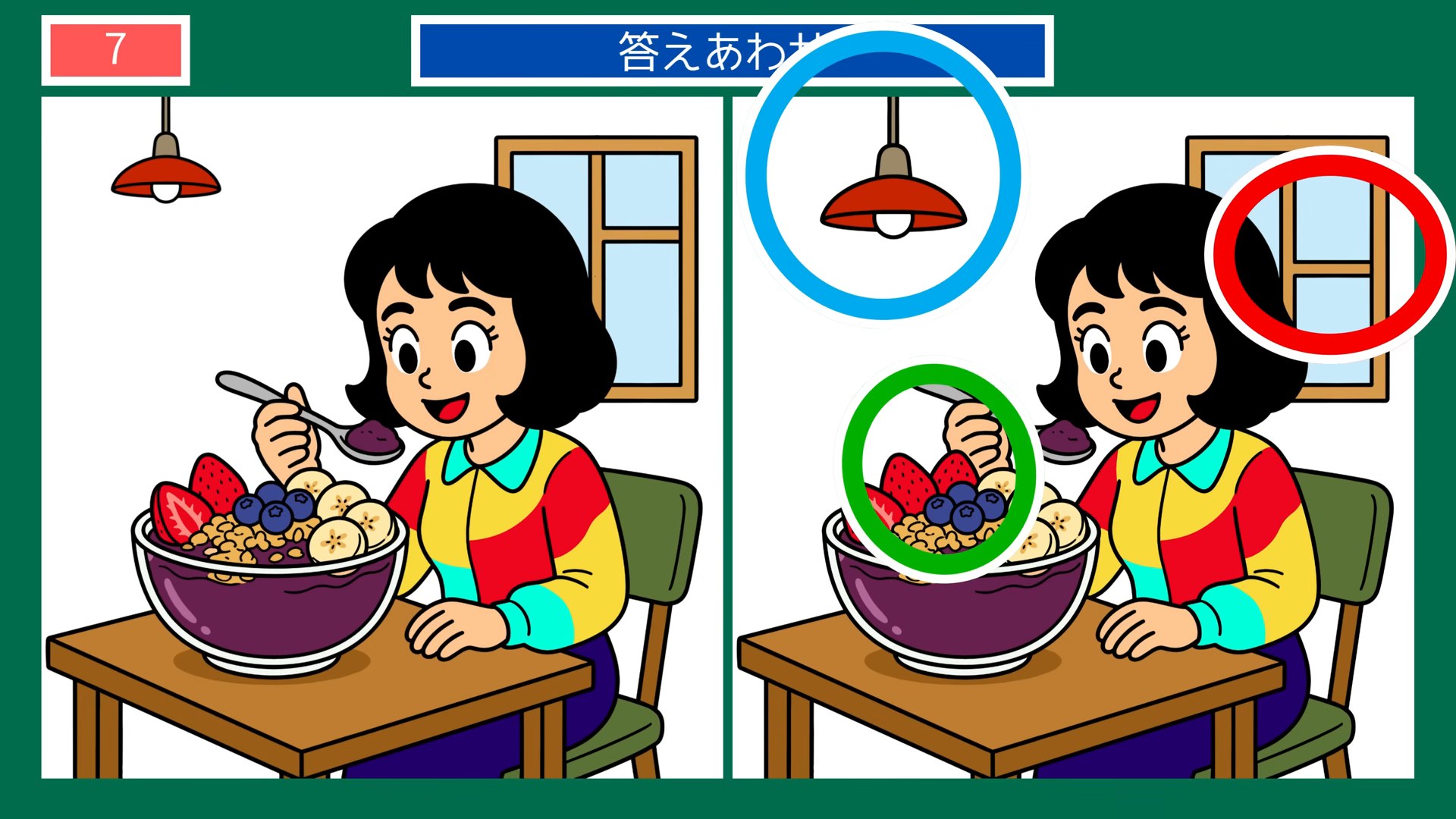 四季の楽しみの間違い探し 第6問 フルーツのデザートの答え