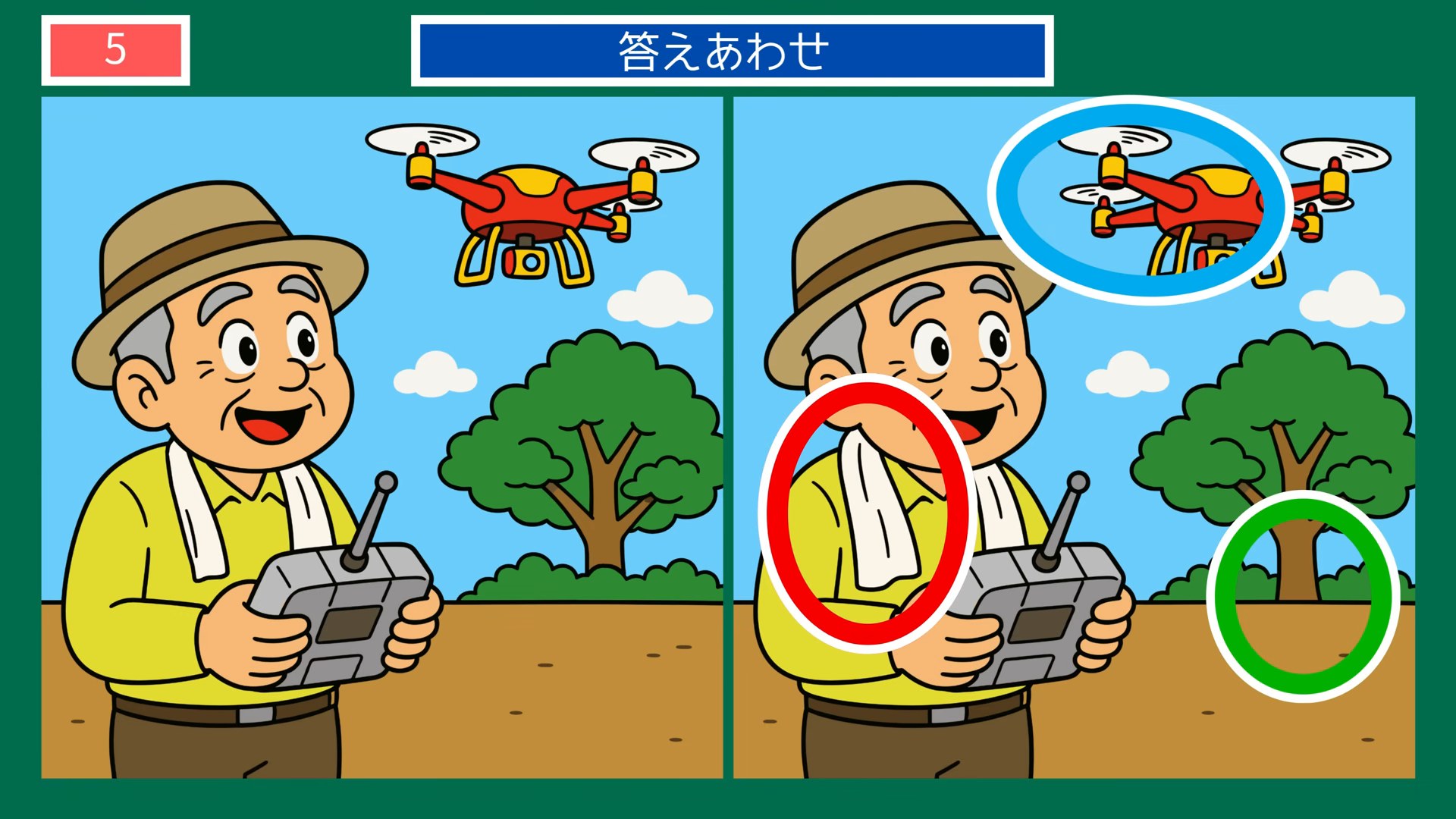 四季の楽しみの間違い探し 第4問 ドローンを飛ばすの答え