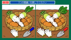 初夏の暮らしの間違い探し 第1問 とれたての野菜の問題イラスト