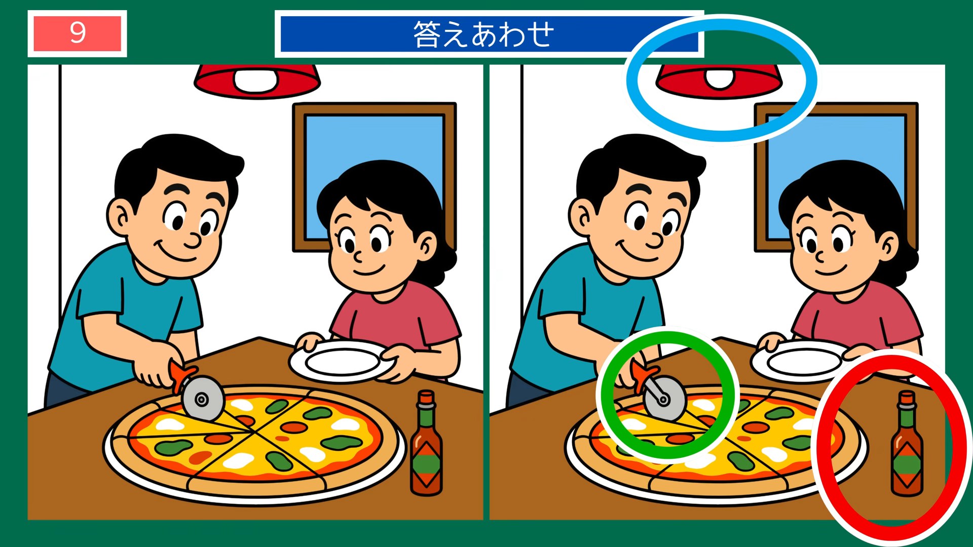 初夏の暮らしの間違い探し 第9問 ピザを切り分けるの答え