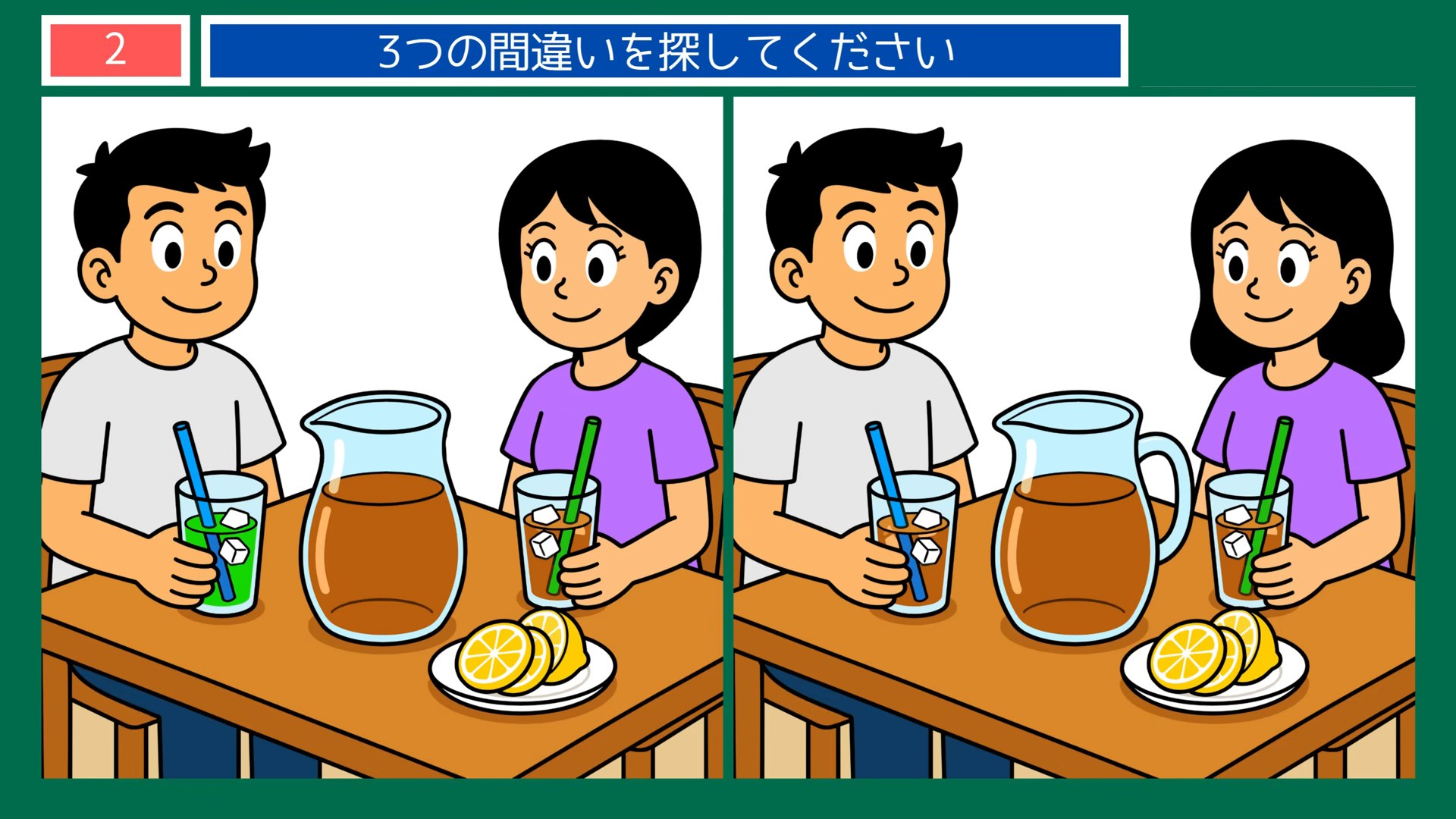 初夏の暮らしの間違い探し 第2問 冷たい麦茶の問題イラスト