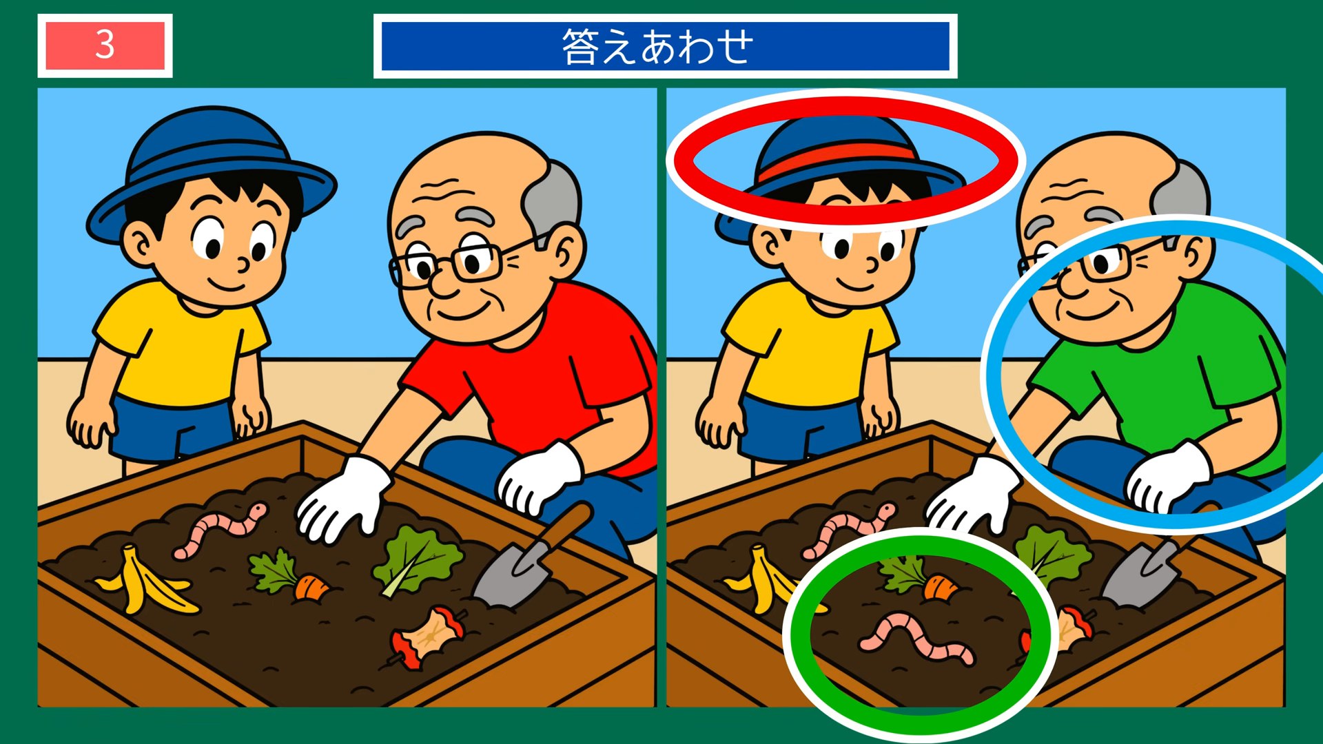 初夏の暮らしの間違い探し 第3問 花だんの手入れの答え