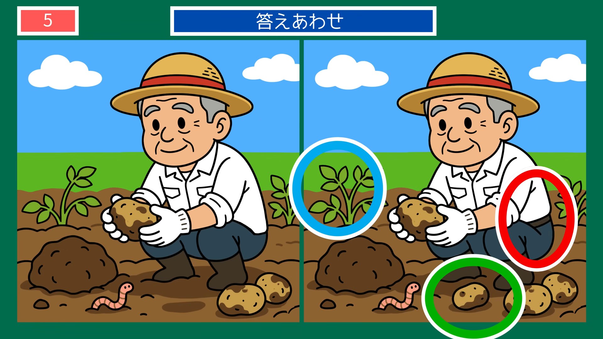 食事と手仕事の間違い探し 第5問 じゃがいもを掘るの答え