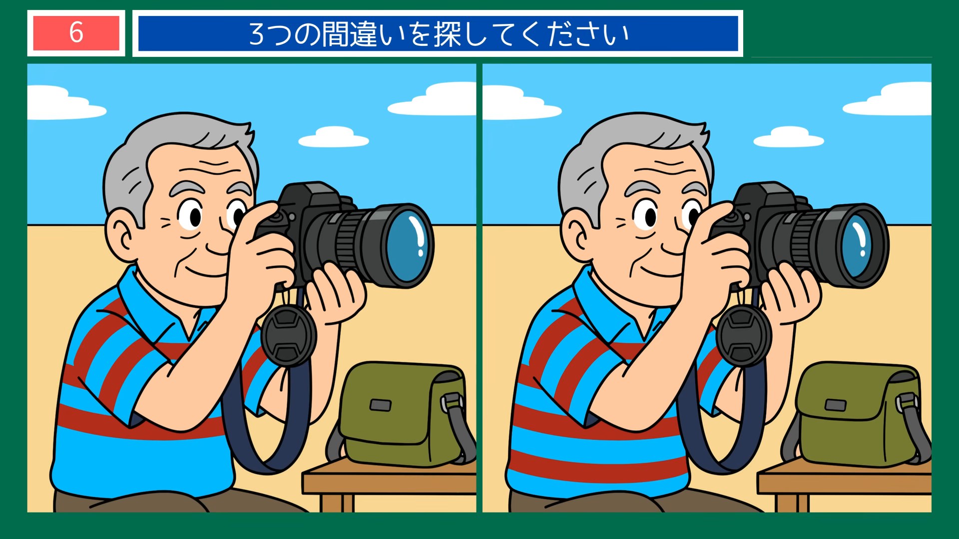 食事と手仕事の間違い探し 第6問 カメラを構えるの問題イラスト