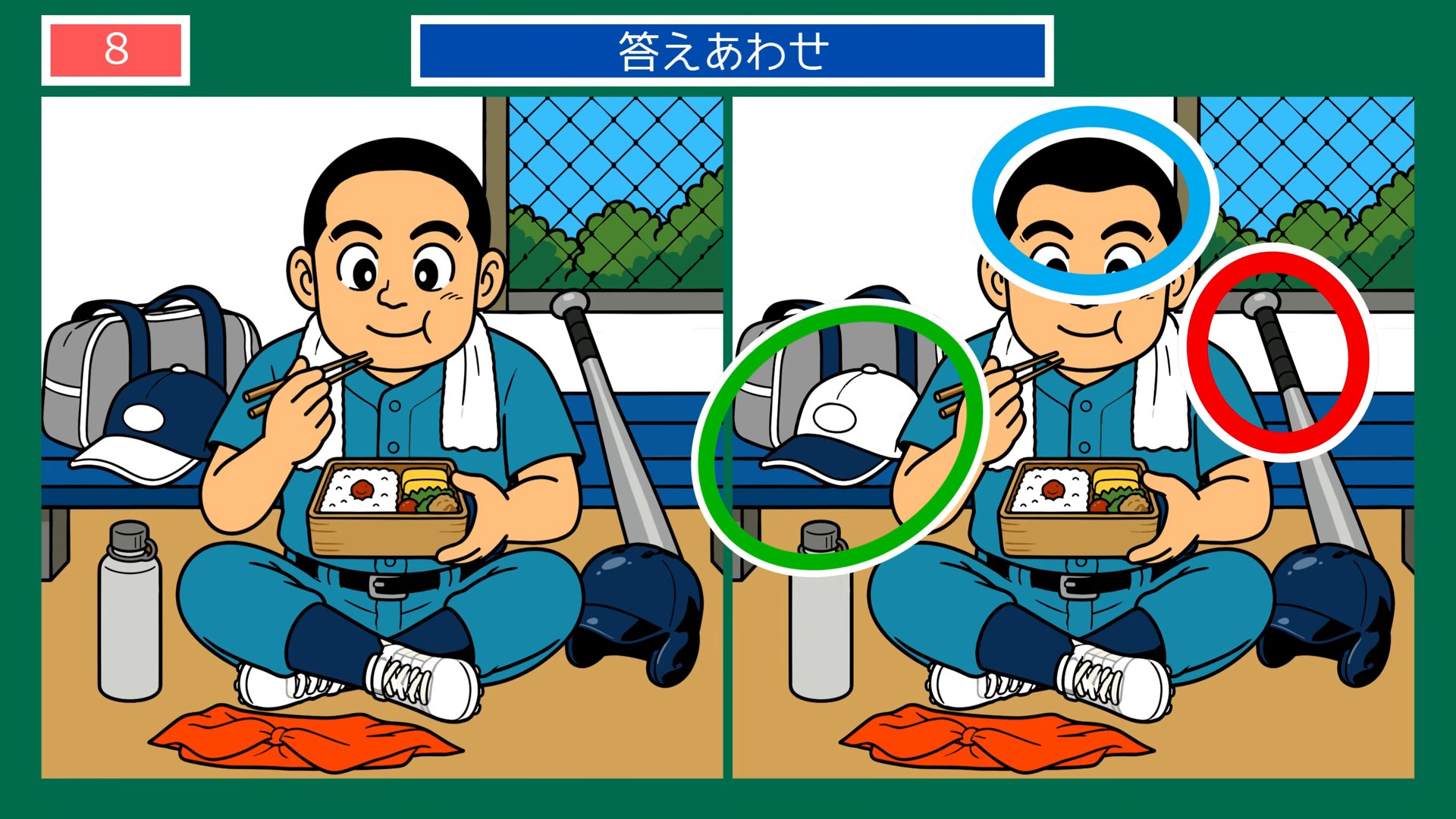 食事と手仕事の間違い探し 第8問 グラウンドの弁当の答え