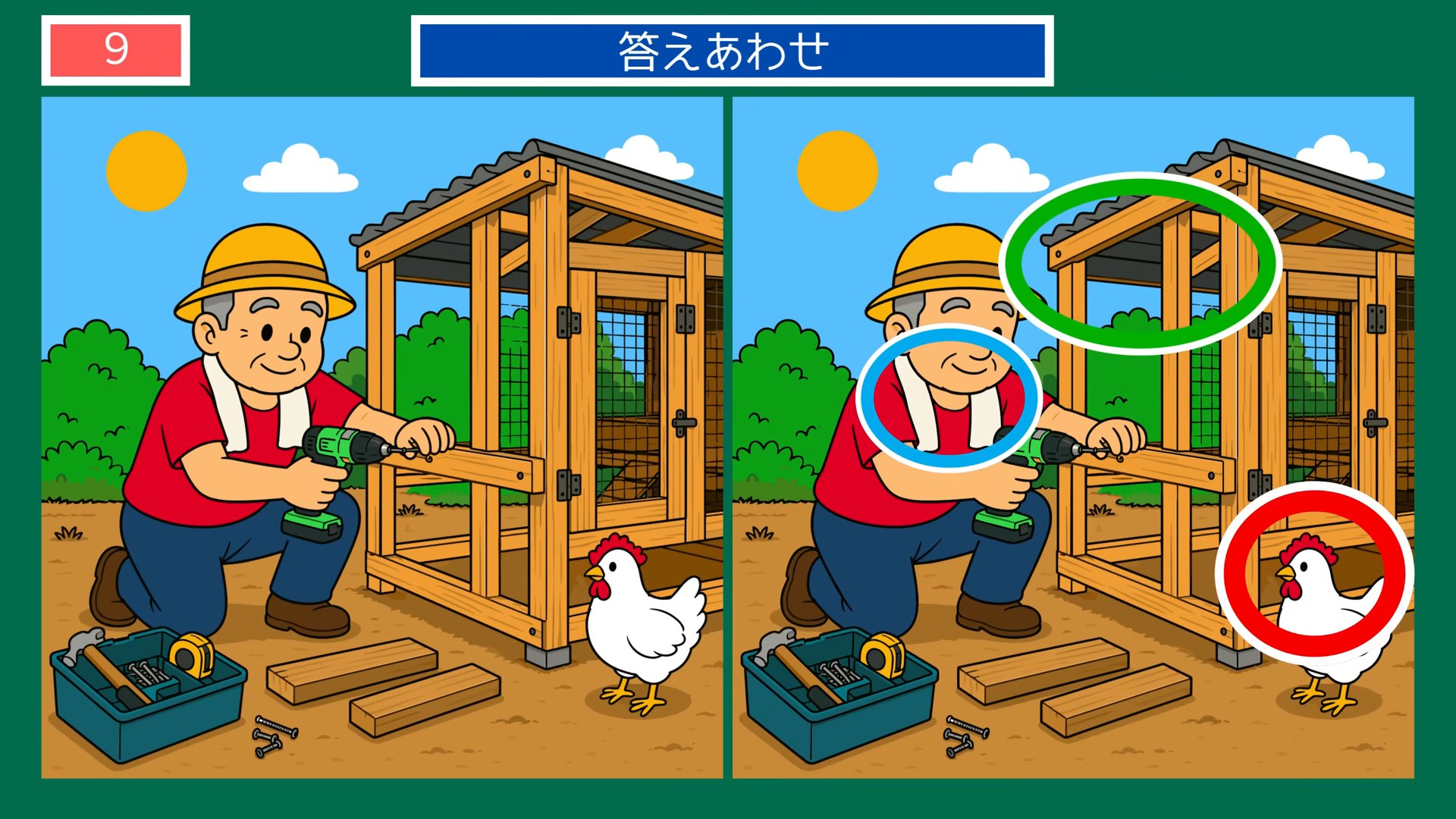食事と手仕事の間違い探し 第9問 鶏小屋をつくるの答え