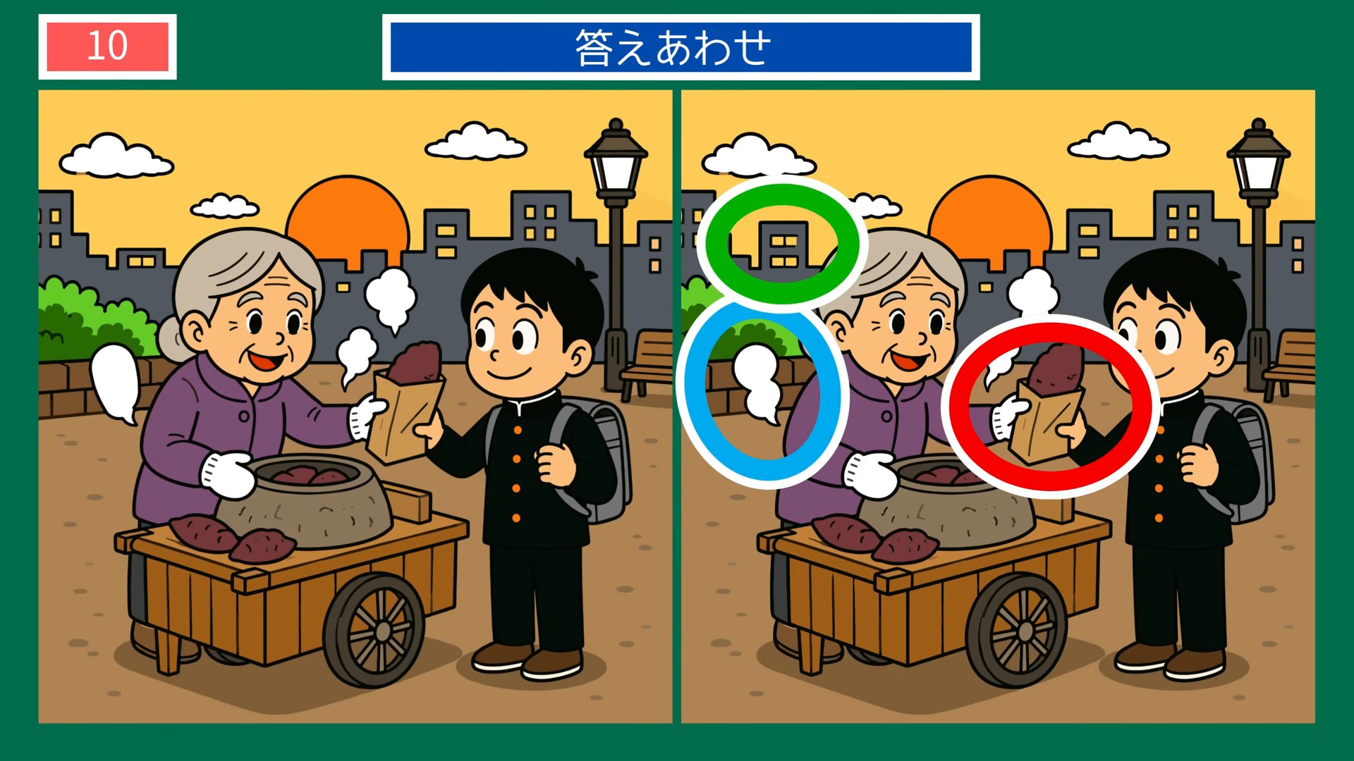食卓と手仕事の間違い探し 第10問 焼き芋の匂いの答え