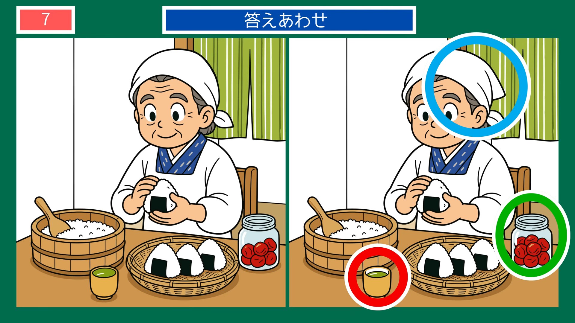 昭和の暮らしの間違い探し 第7問 おにぎりを握るの答え