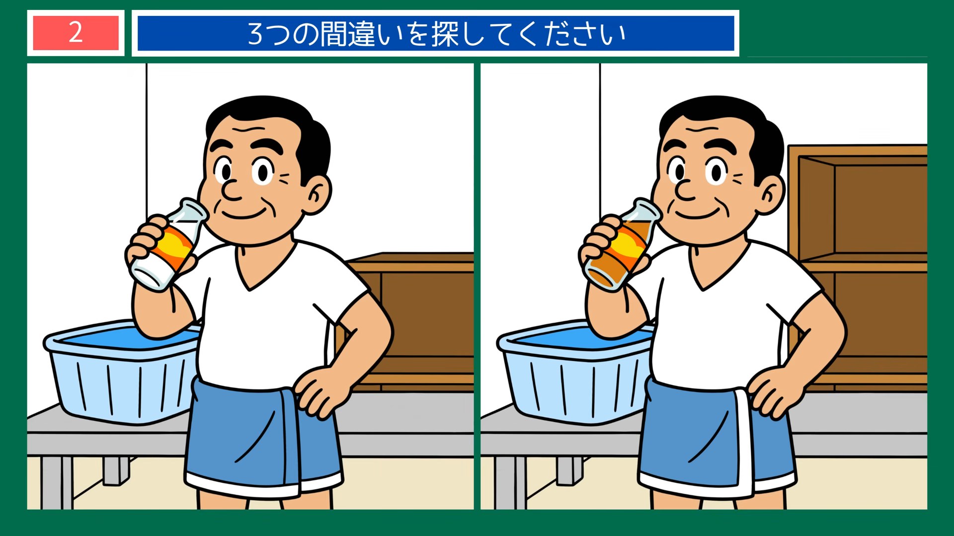 昭和の暮らしの間違い探し 第2問 湯上がりの一杯の問題イラスト