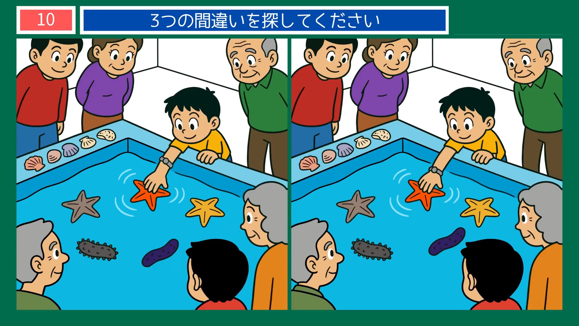 水族館の一日の間違い探し 第8問 触れ合いの水槽の問題イラスト