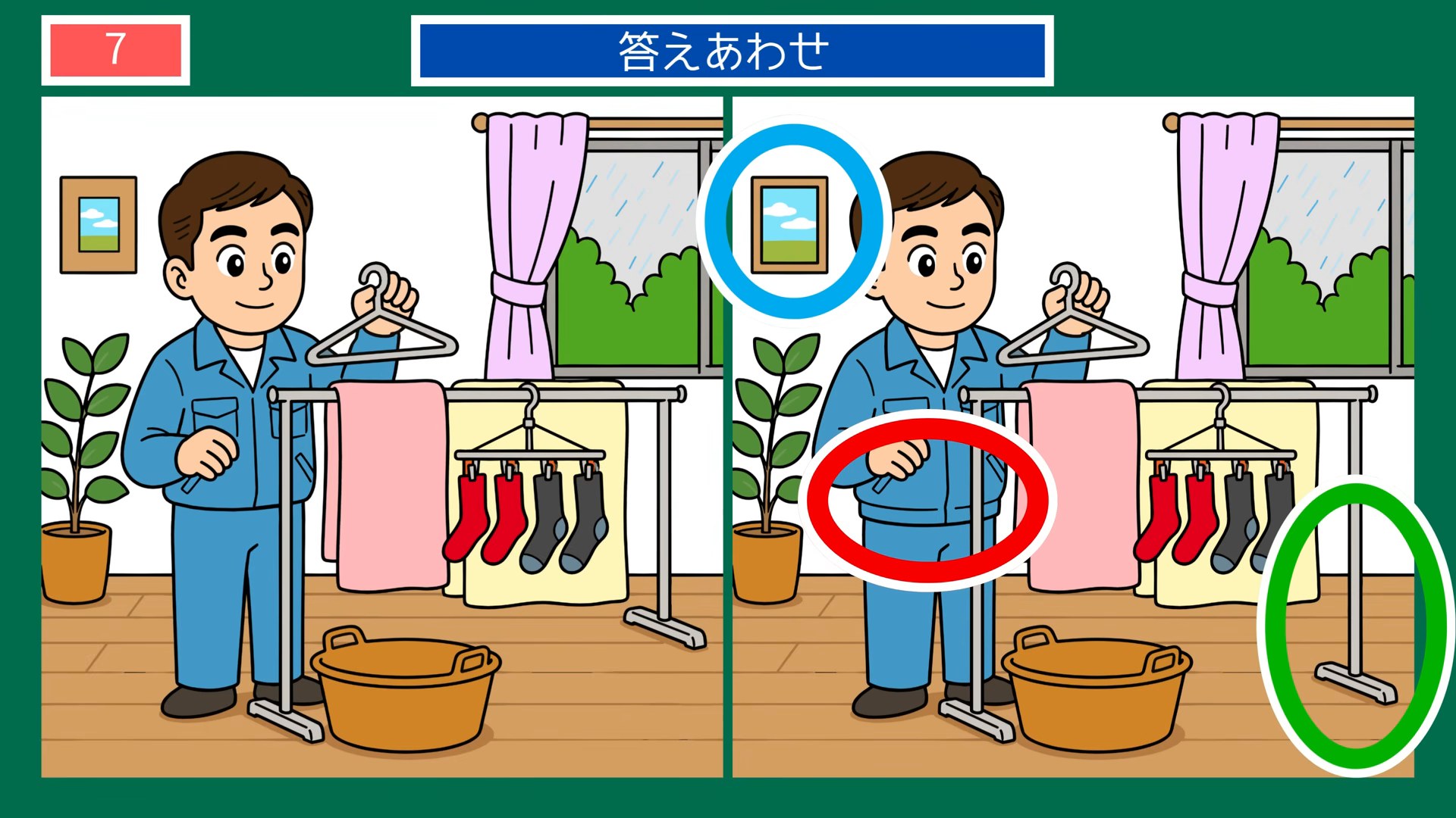 梅雨のくらしの間違い探し 第7問 雨の日の部屋干しの答え