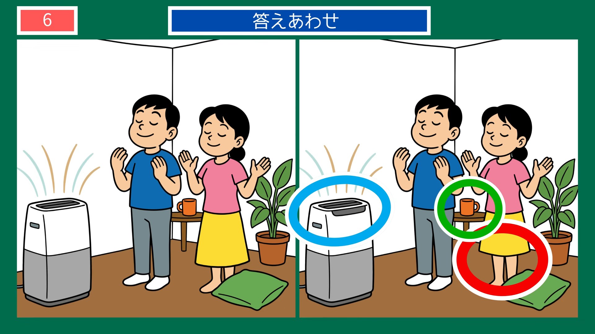 家のなかの一日の間違い探し 第6問 涼しい風の前での答え