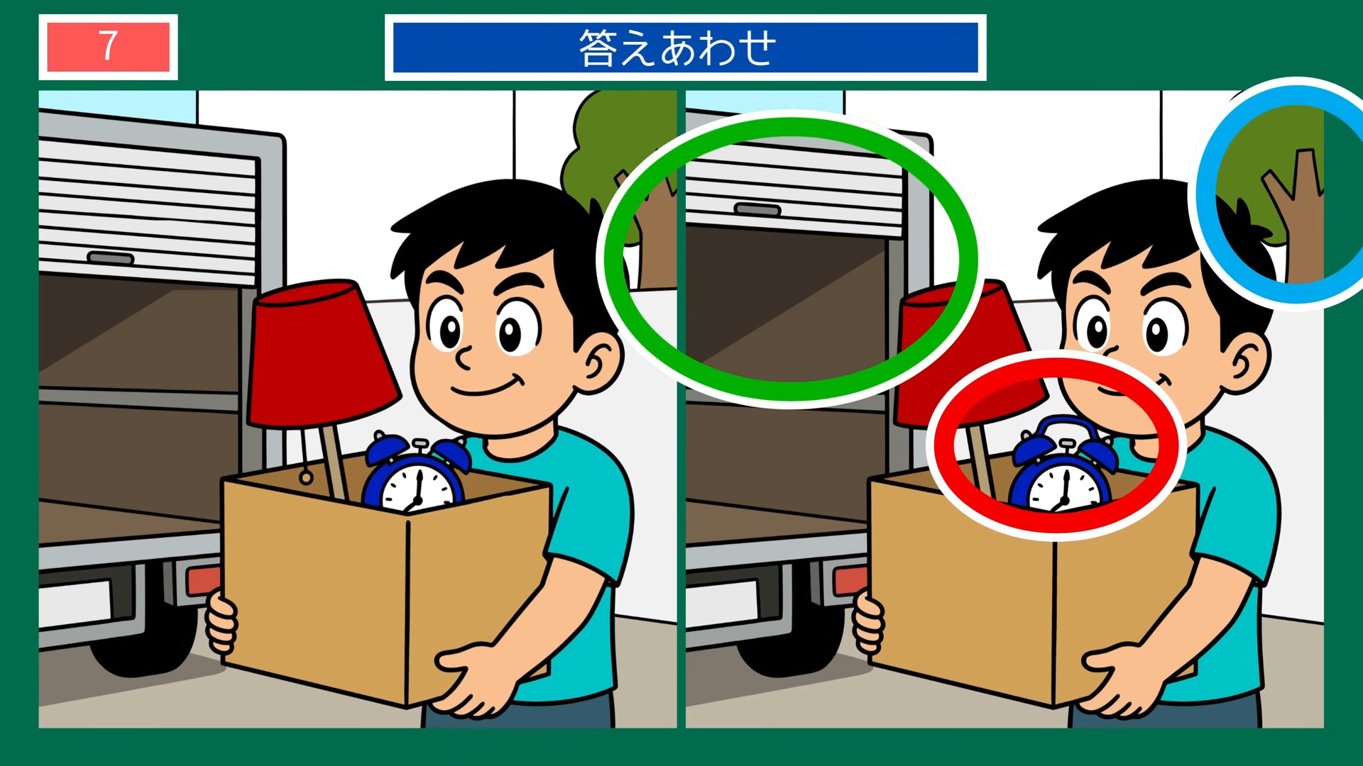 家のなかの一日の間違い探し 第7問 引っ越しの荷運びの答え