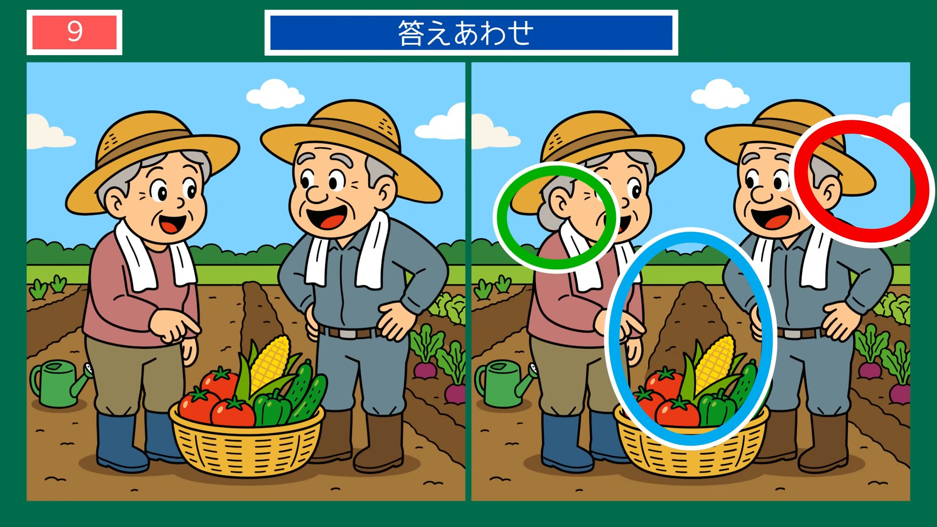 家のなかの一日の間違い探し 第8問 畑の収穫の答え