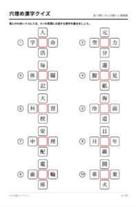 穴埋め漢字クイズ 全10問 問題ページ