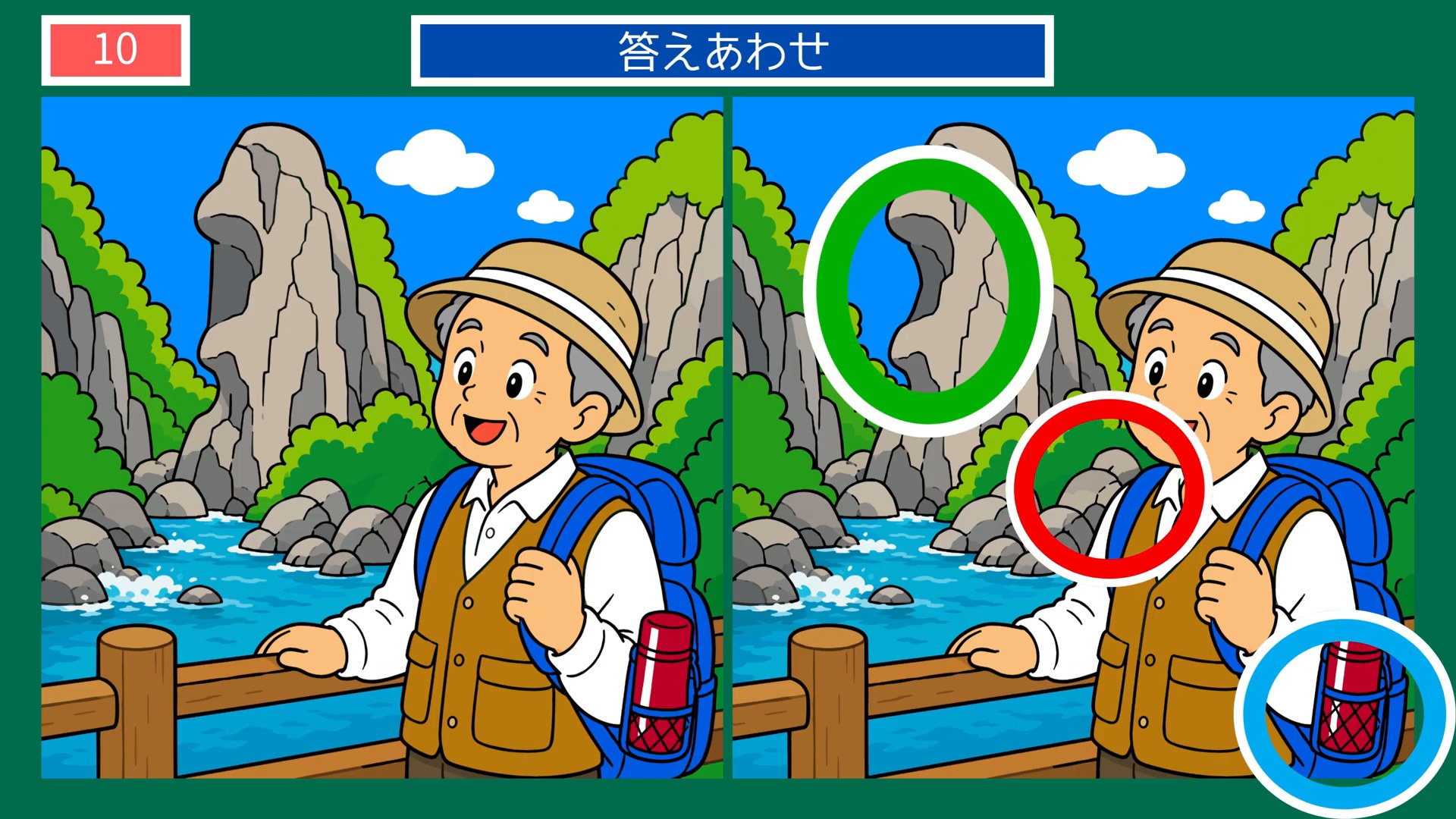 山梨県の間違い探し 第8問 渓谷を歩くの答え