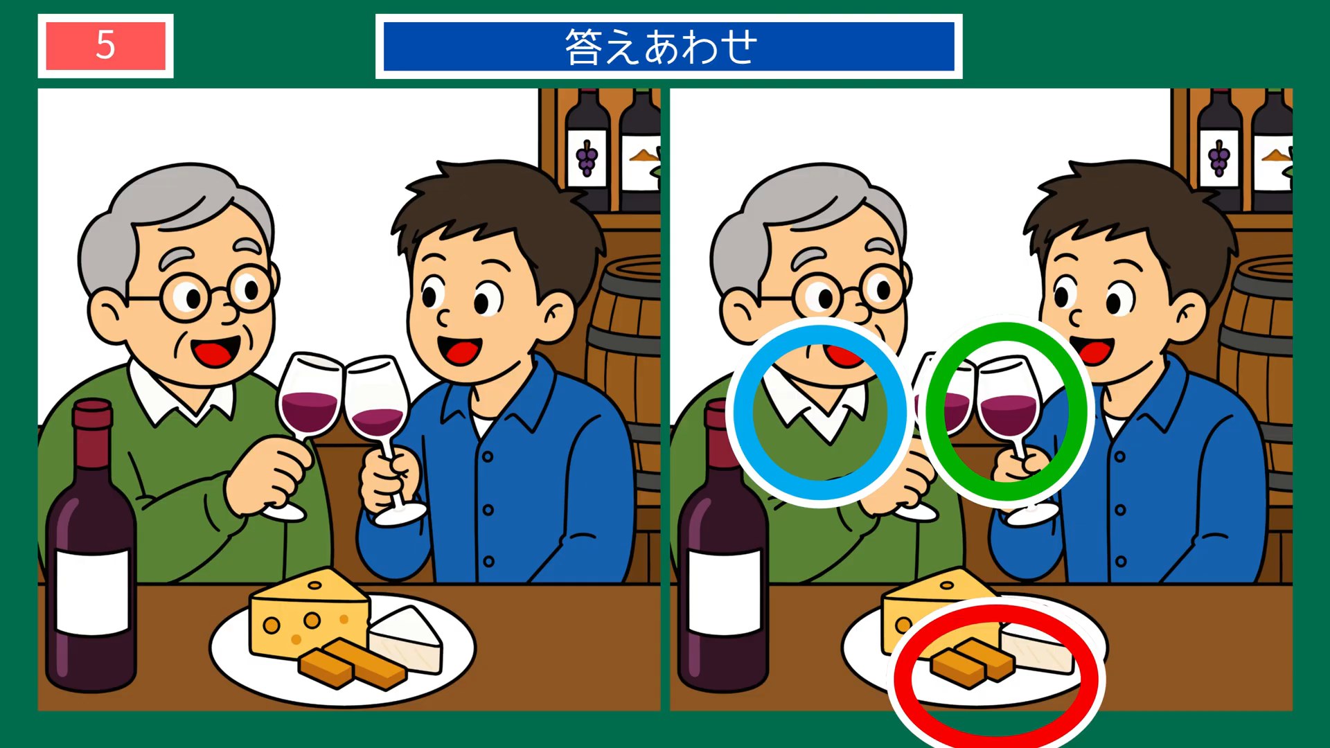 山梨県の間違い探し 第3問 ワインで乾杯の答え