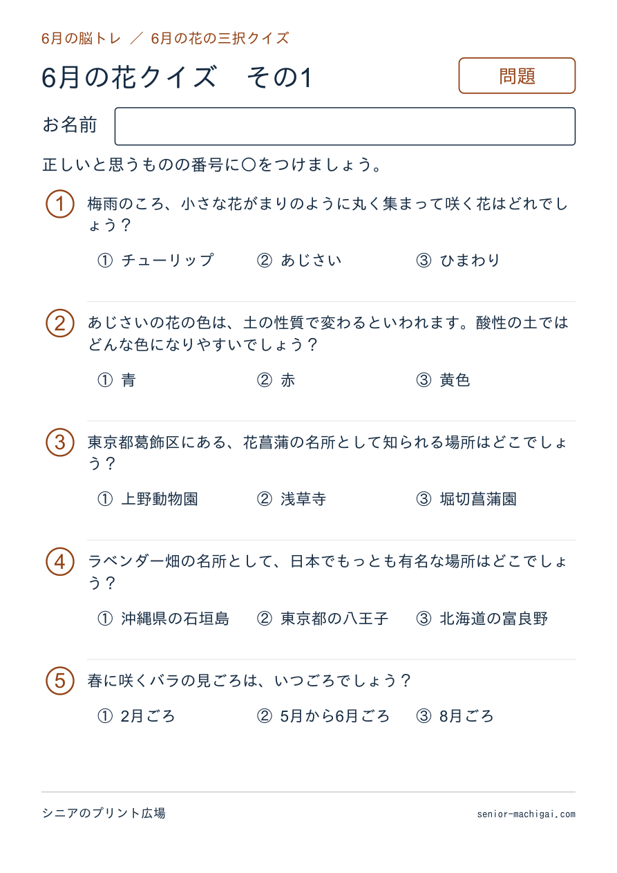 6月の花クイズの問題ページ